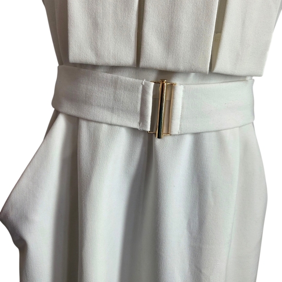 Sandra Darren Cream Tiered Front Midi Dress With Cap Sleeves And Pockets Size 14 - Picture 3 of 6